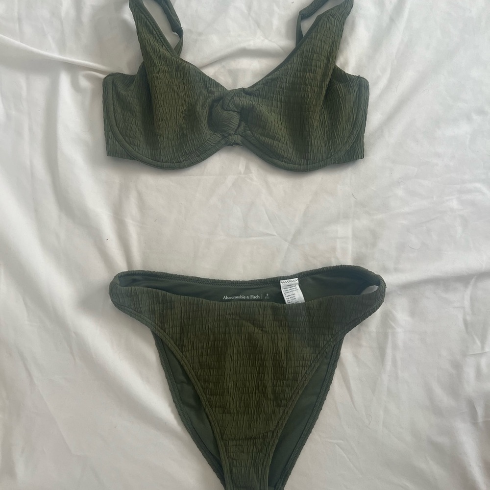 Abercrombie & Fitch Olive Green Ribbed Bikini Set